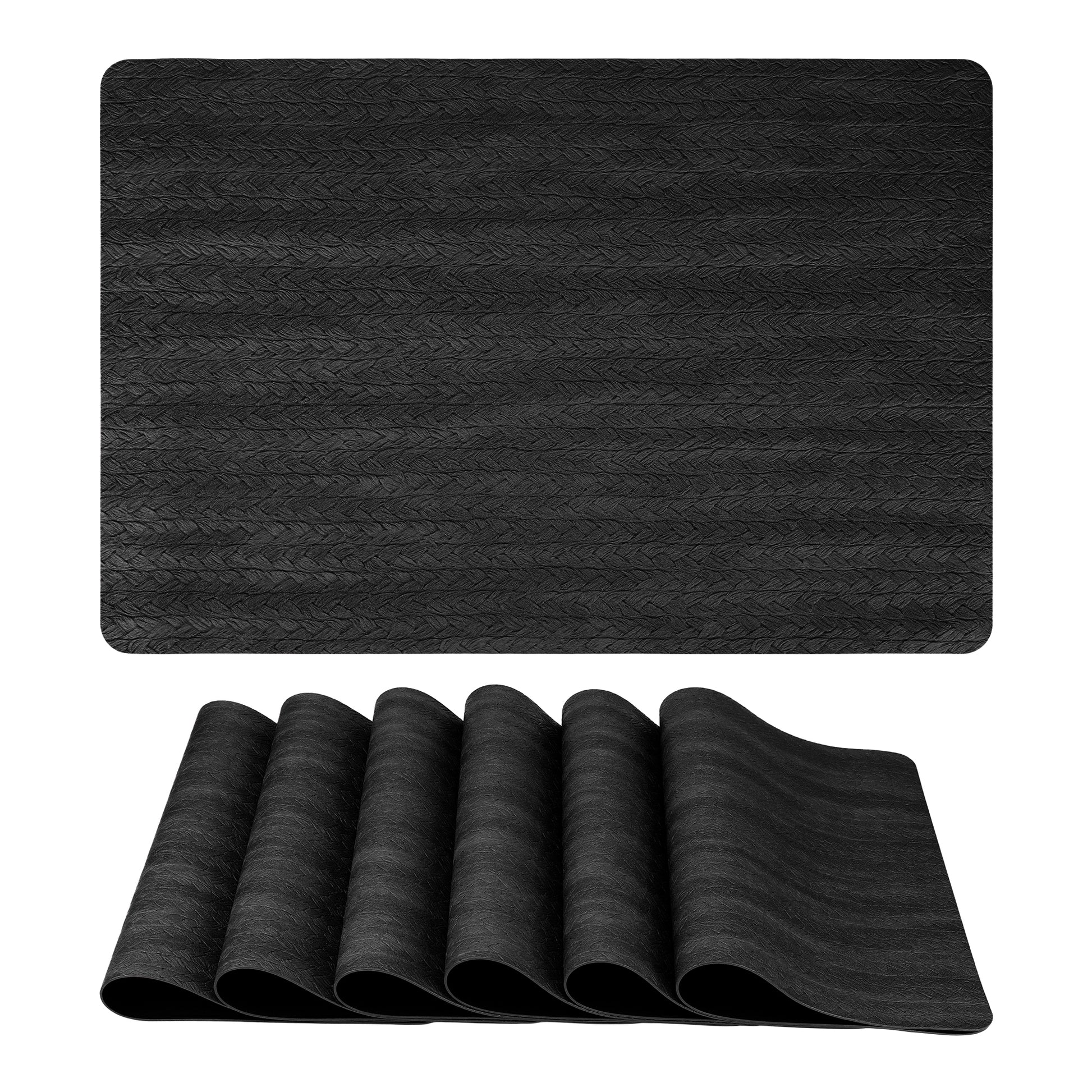 Unique Bargains Solid Set of 6 Leather Placemats for Dining Table Decor Black