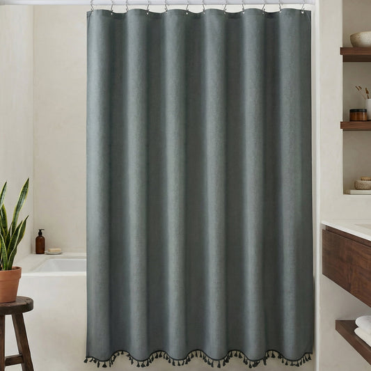 Unique Bargains Solid Trimmed Shower Curtain Sets with 12 Hooks Green 71"W x 71"L