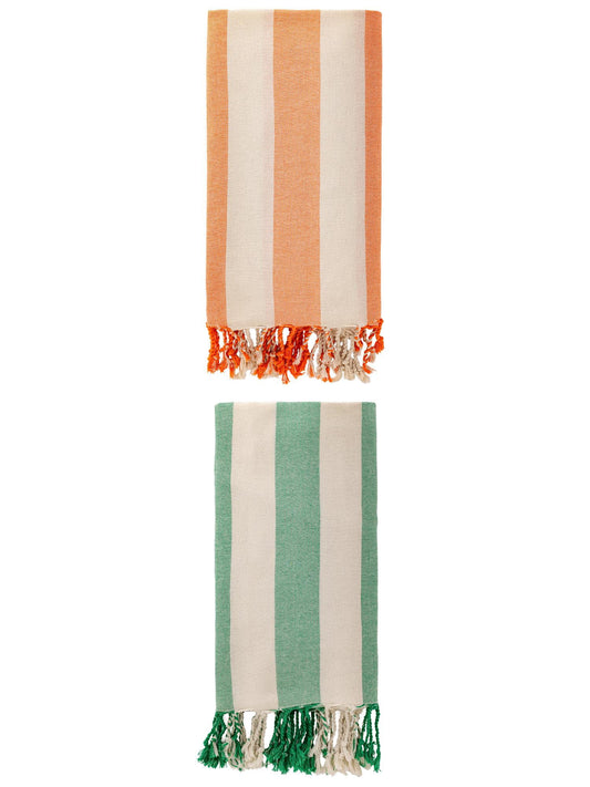 Unique Bargains Stripe Lightweight Absorbent Beach Towel 2 Pack Green/Orange 71"x40"