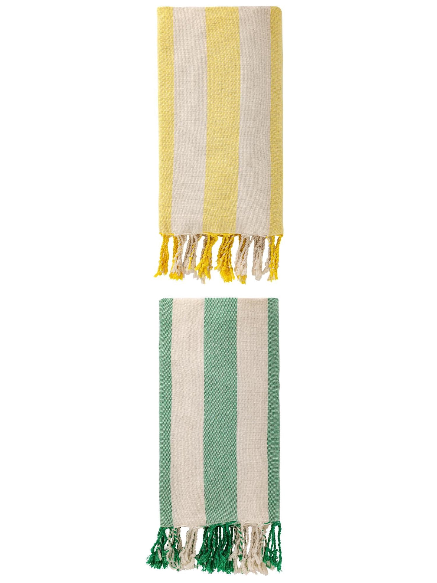 Unique Bargains Stripe Lightweight Absorbent Beach Towel 2 Pack Green/Yellow 71"x40"