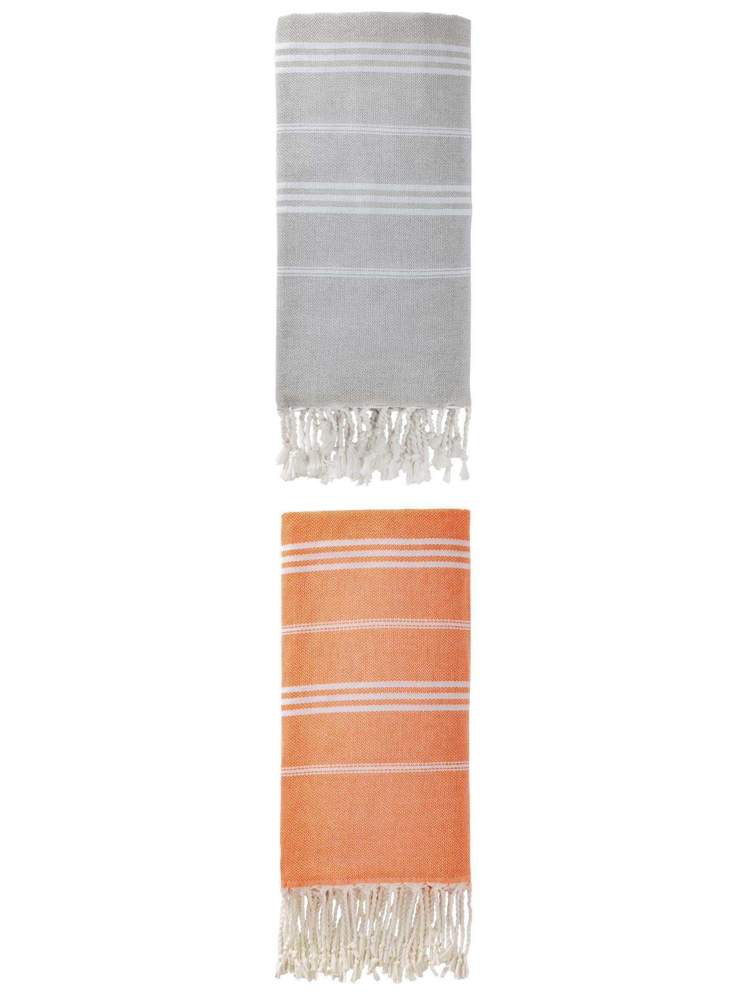 Unique Bargains Stripe Turkish Quick Dry Beach Towel 2 Pack Orange/Grey 71"x35"