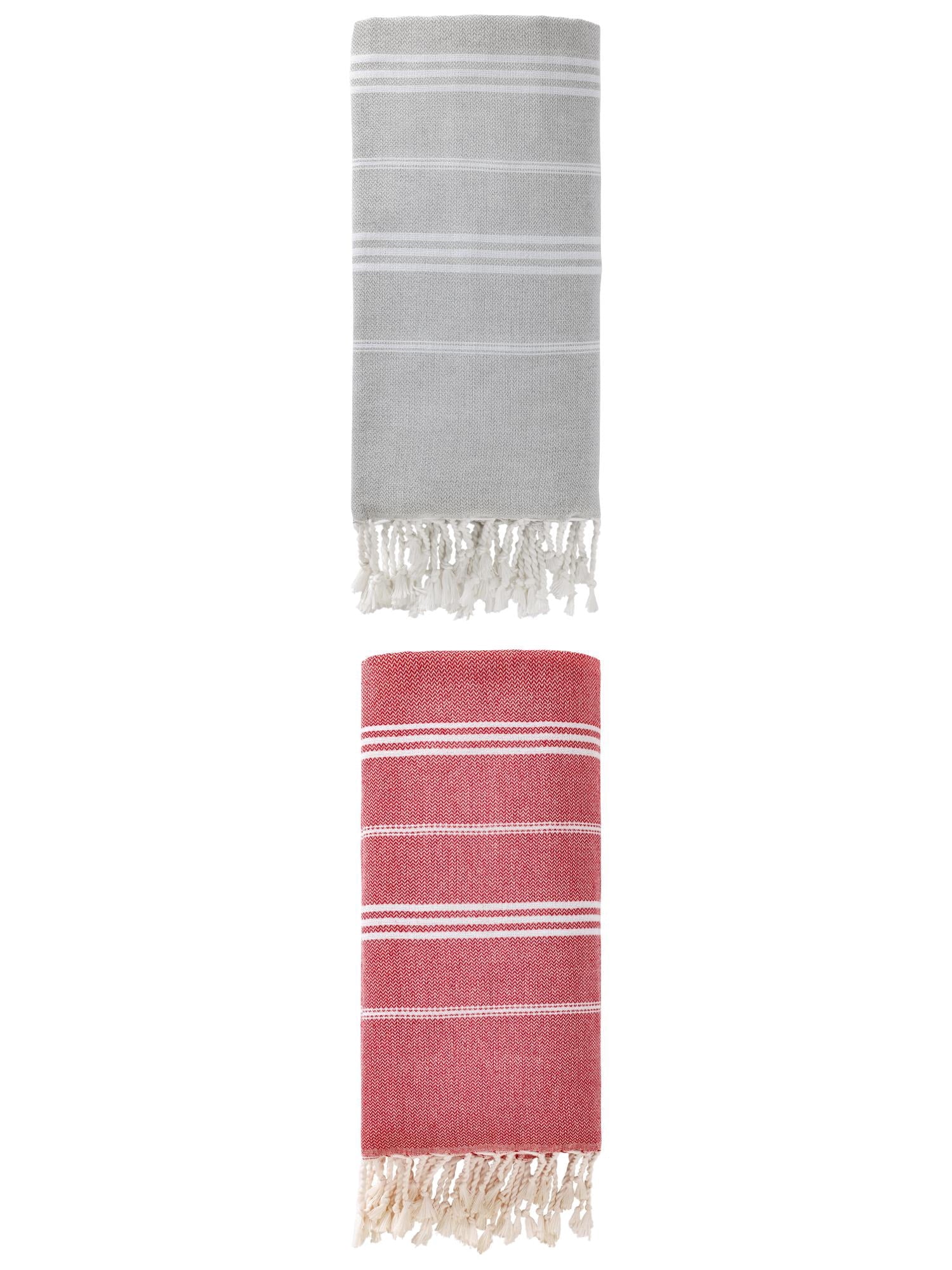 Unique Bargains Stripe Turkish Quick Dry Beach Towel 2 Pack Red/Grey 71"x35"