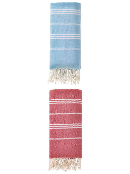 Unique Bargains Stripe Turkish Quick Dry Beach Towel 2 Pack Red/Light Blue 71"x35"