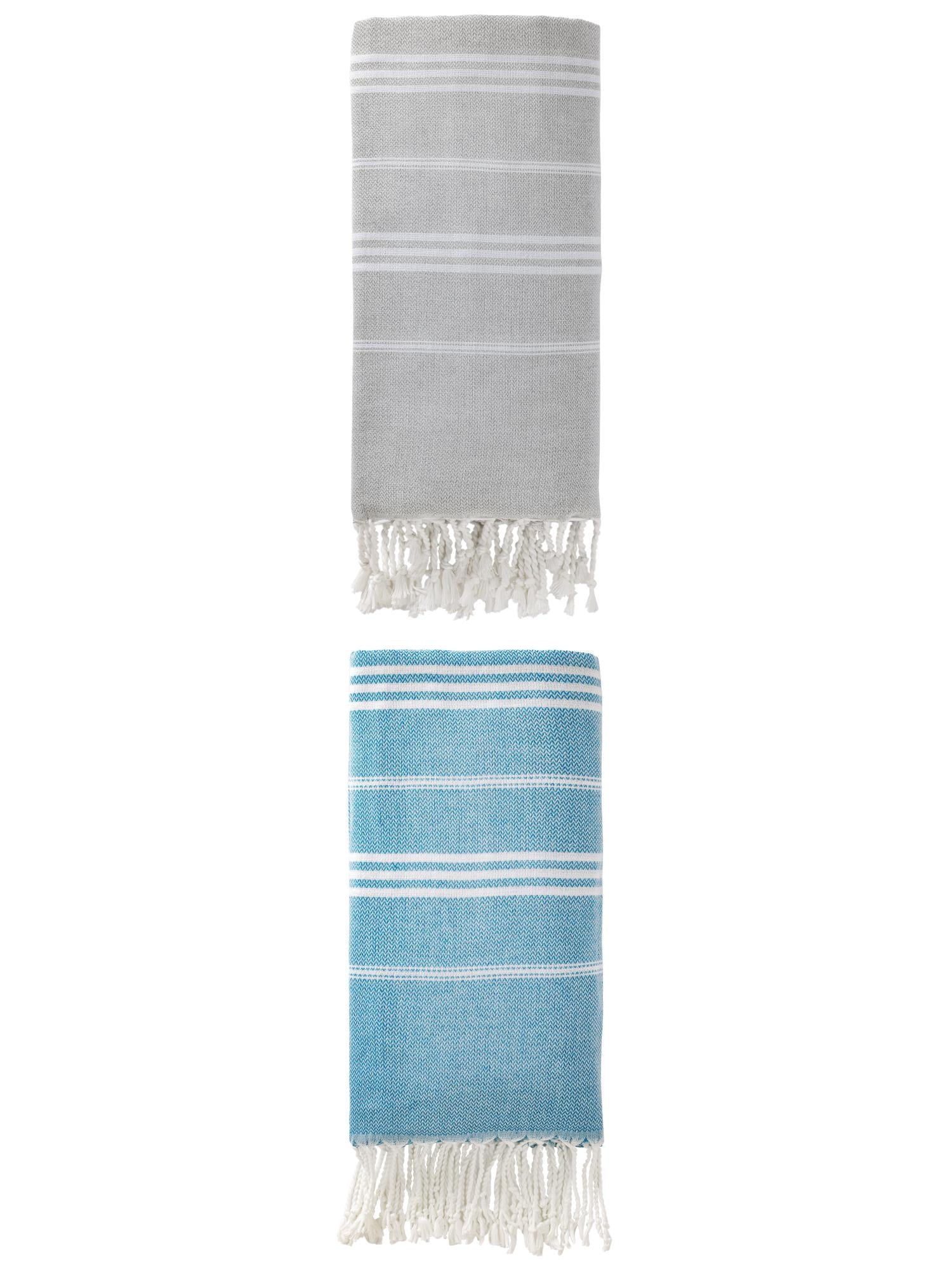 Unique Bargains Stripe Turkish Sand Free Beach Towel 2 Pack Blue/Grey 71"x35"