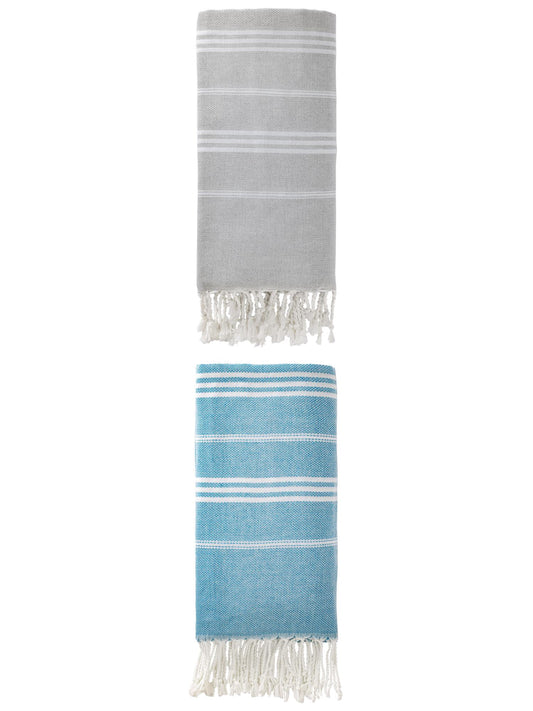 Unique Bargains Stripe Turkish Sand Free Beach Towel 2 Pack Blue/Grey 71"x35"