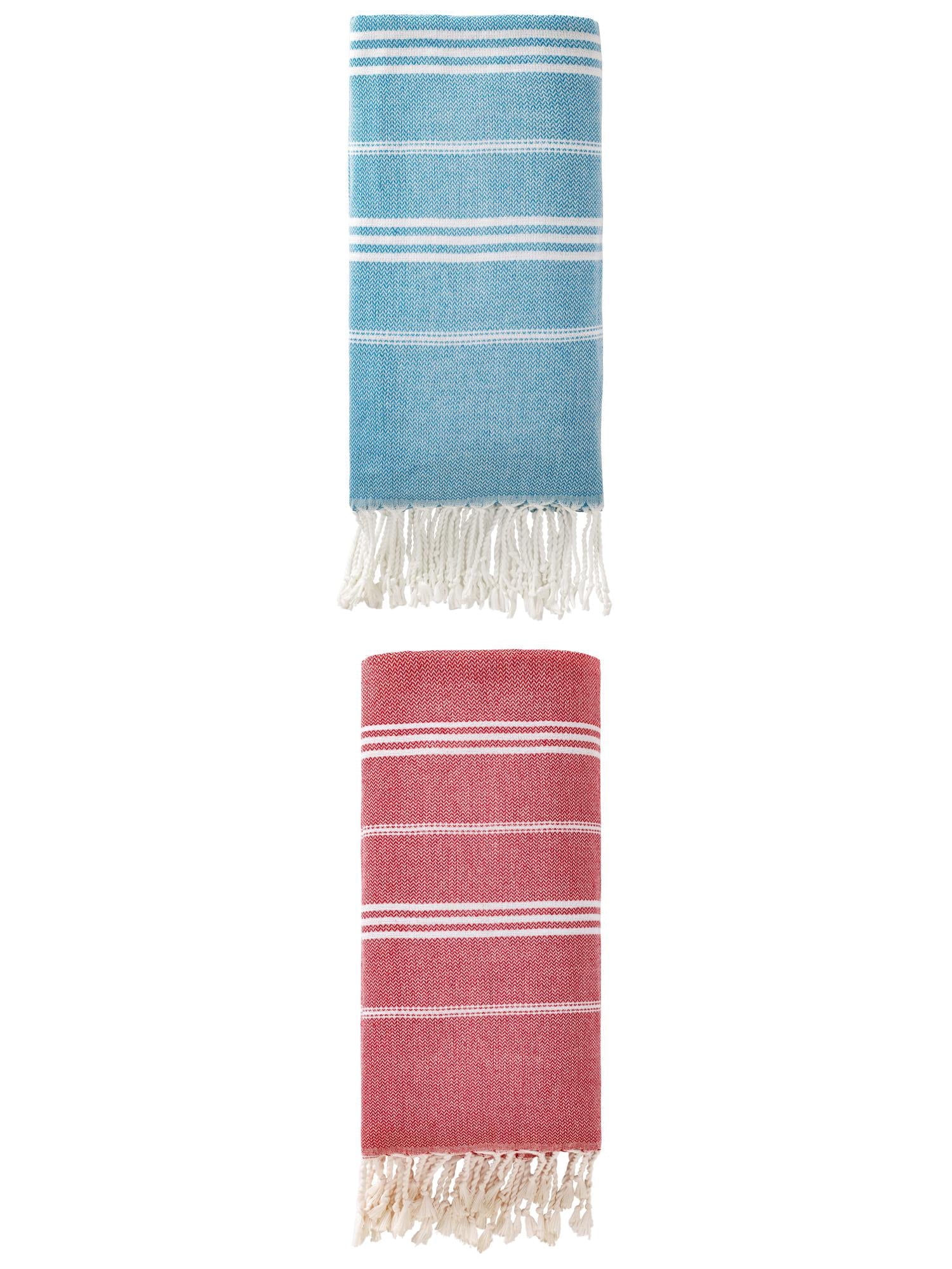Unique Bargains Stripe Turkish Sand Free Beach Towel 2 Pack Blue/Red 71"x35"