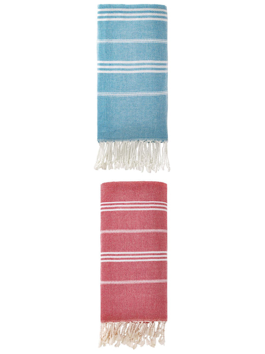 Unique Bargains Stripe Turkish Sand Free Beach Towel 2 Pack Blue/Red 71"x35"