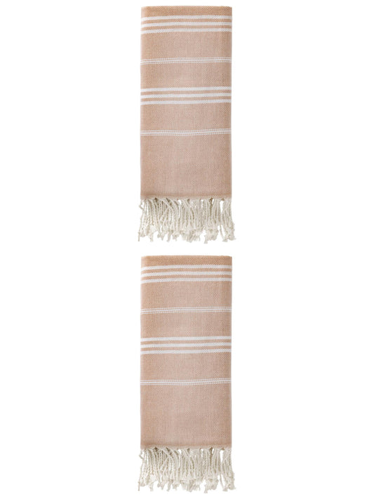 Unique Bargains Stripe Turkish Sand Free Towel 2 Pack Brown 71"x35"