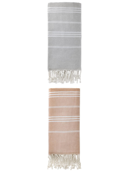 Unique Bargains Stripe Turkish Sand Free Towel 2 Pack Grey/Brown 71"x35"