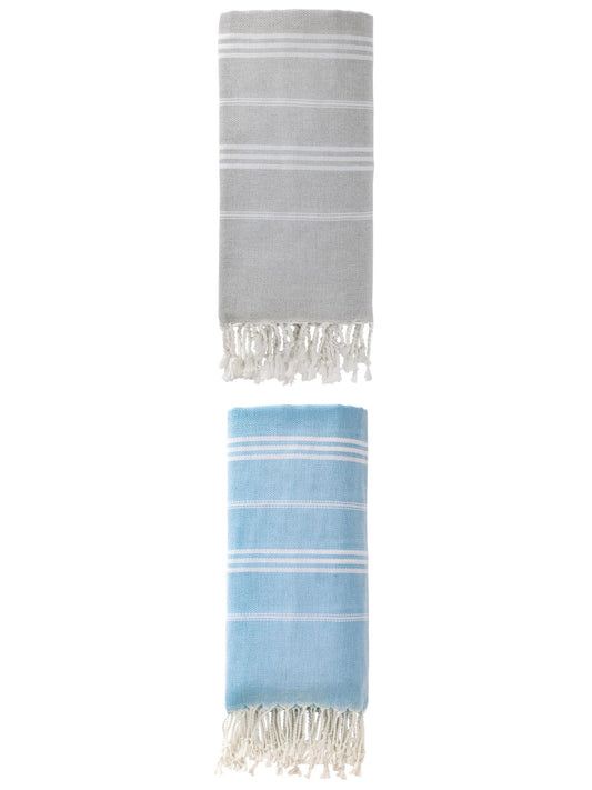Unique Bargains Stripe Turkish Sand Free Towel 2 Pack Grey/Light Blue 71"x35"