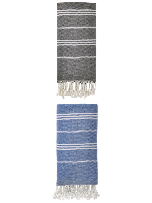 Unique Bargains Stripe Turkish Sand Free Towel 2 Pack Royal Blue/Black 71"x35"