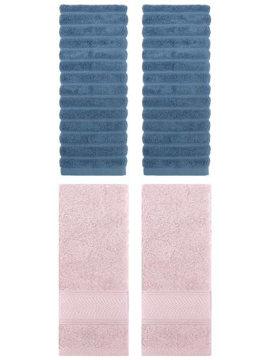 Unique Bargains Striped Cotton Hand Towel 14" x 30" 4 Pcs Blue/Light Pink