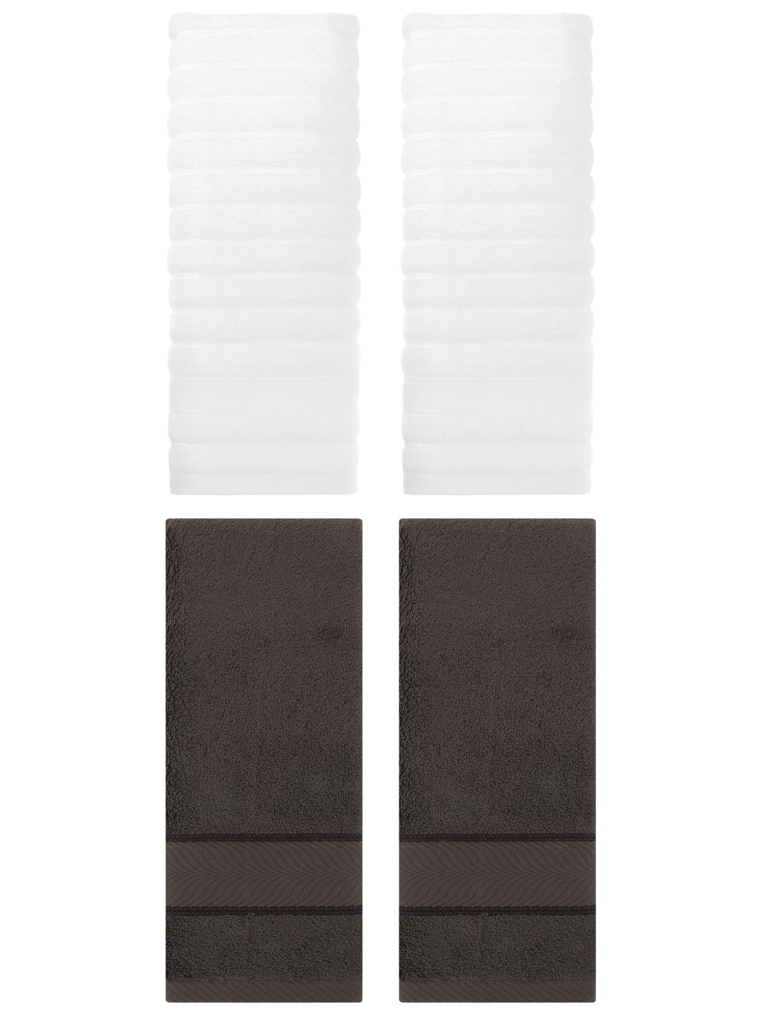 Unique Bargains Striped Cotton Hand Towel 14" x 30" 4 Pcs White/Dark Brown