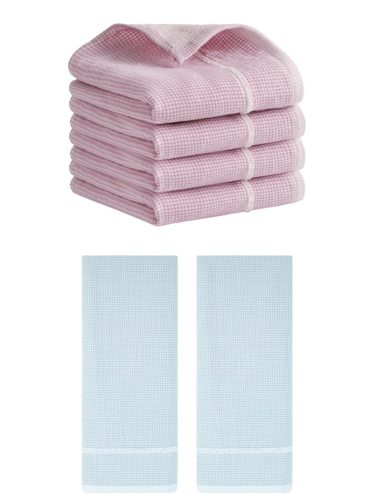 Unique Bargains Striped Decorative Hand Towel Set Cotton Face Towels Blue/Pink 6 Pack