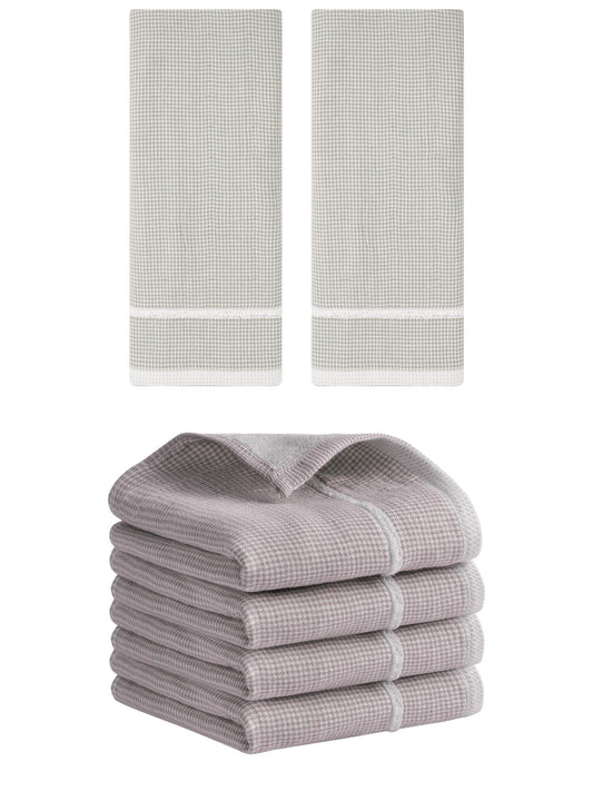 Unique Bargains Striped Decorative Hand Towel Set Cotton Face Towels Brown/Khaki 6 Pack