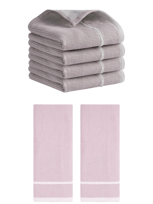 Unique Bargains Striped Decorative Hand Towel Set Cotton Face Towels Brown/Pink 6 Pack