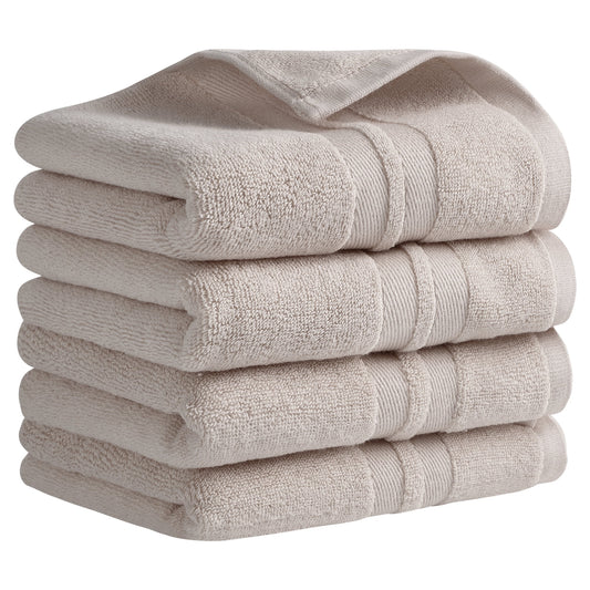 Unique Bargains Striped Hand Towels Cotton Soft Absorbent Towel Brown 4-Piece