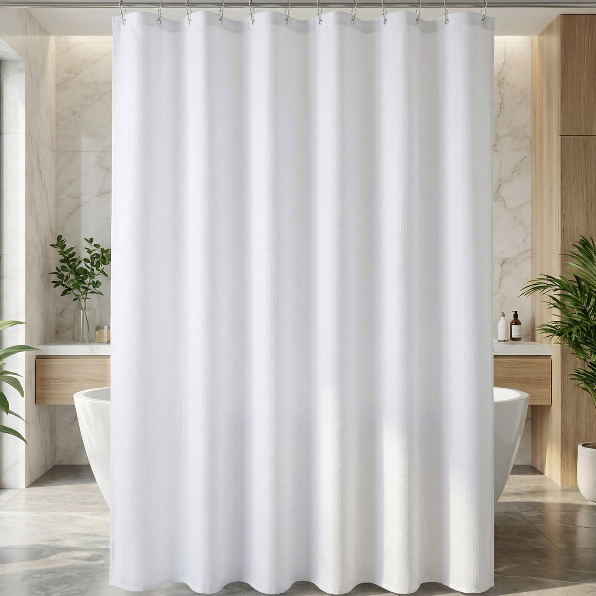 Unique Bargains Waffle Weave Shower Curtain with Excellent Drape White 71"W x 71"L