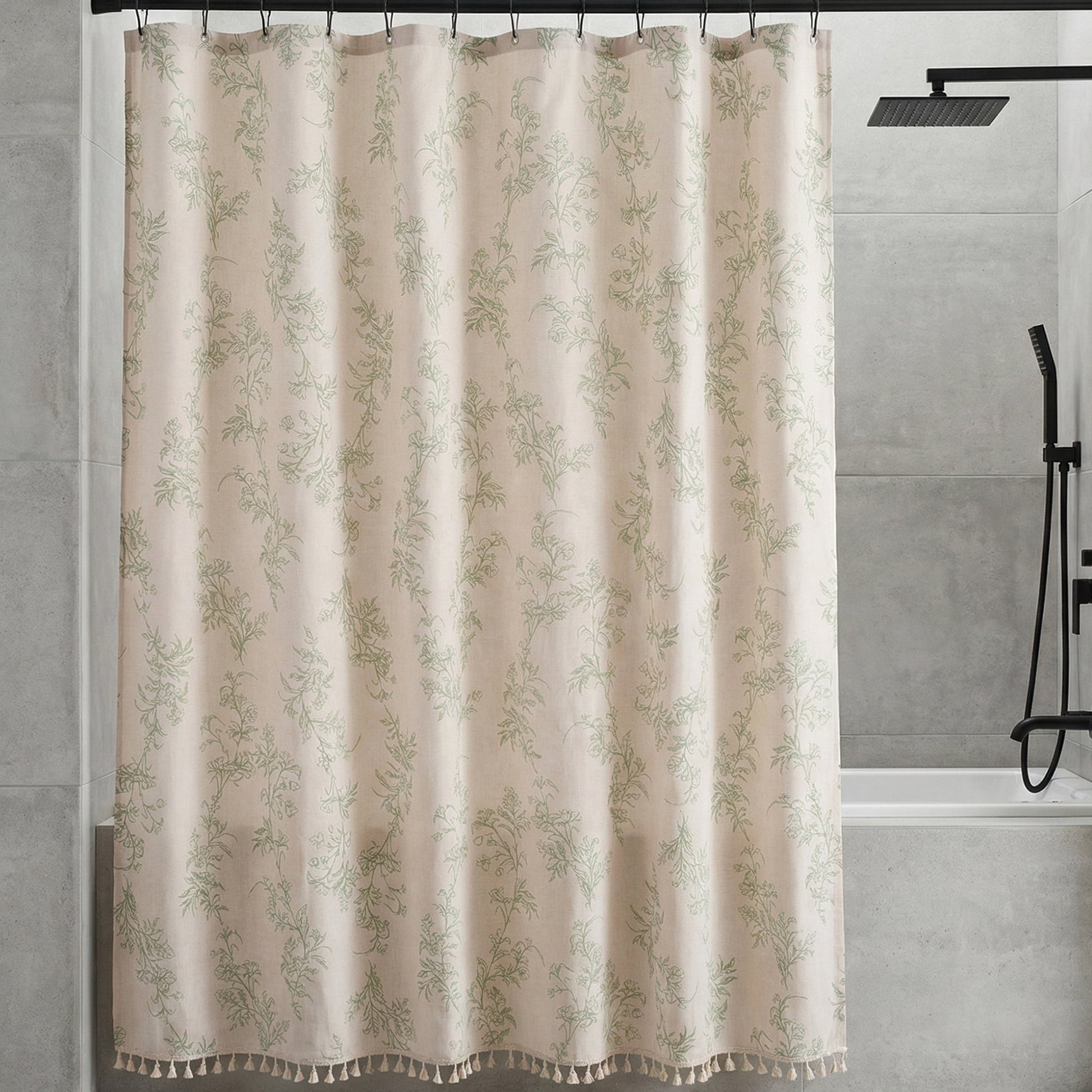 Unique Bargains Waterproof Faux Linen Shower Curtain Sets with 12 Hooks Green 71"W x 71"L