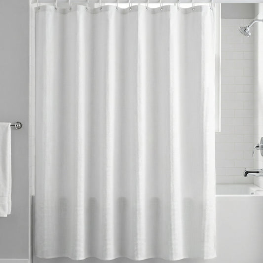 Unique Bargains Waterproof Geometry Shower Curtain Set with 12 Hooks White 71"W x 71"L