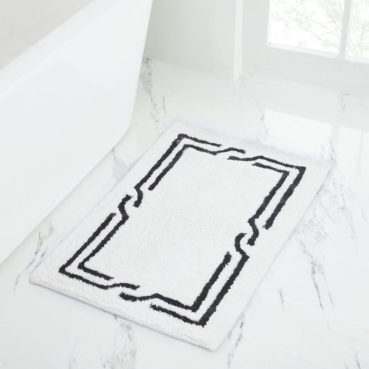 VCNY Home Border White/Black Cotton Viscose Bath Rug, 21" x 34"