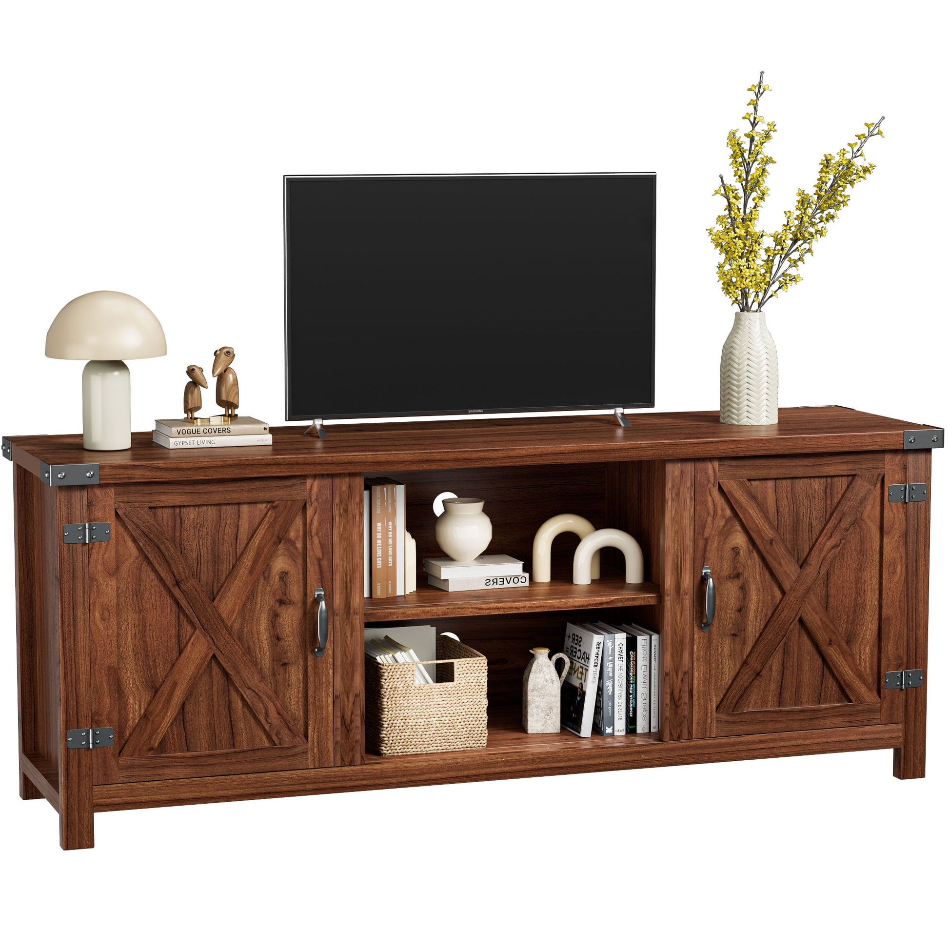 Vineego 58"Modern Farmhouse Barn Two-Door Tv Stand for TVs up to 65",Rustic Brown