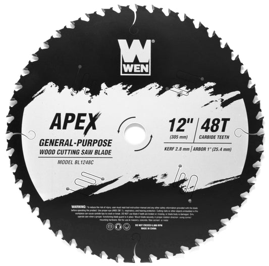 WEN Apex 12-Inch 48-Tooth Carbide-Tipped General-Purpose Industrial-Grade Woodworking Saw Blade with Cool-Cut Coating
