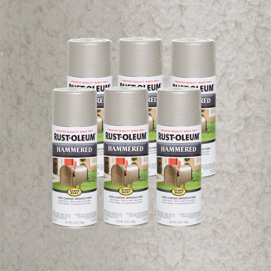 6 Pack, White, Rust-Oleum Stops Rust Hammered Protective Enamel Spray Paint-248072, 12 oz