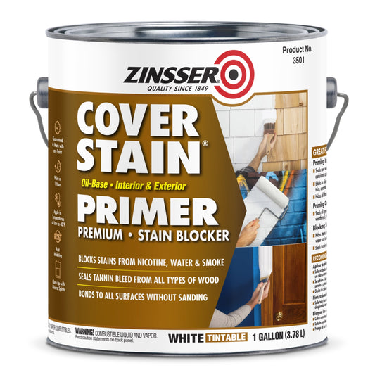 White , Zinsser Flat Cover Stain High Hide Oil-Based Interior/Exterior Primer- Gallon, 1 Pack