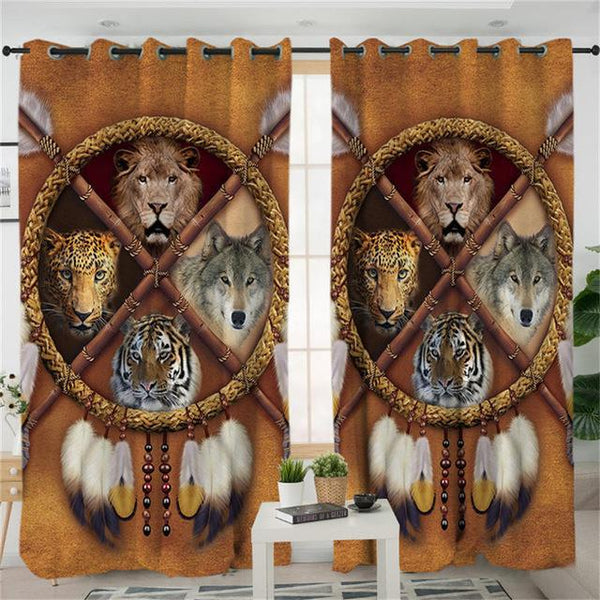 Wolf Lion Tiger Leopard Bear Native American Design Living Room Curtain