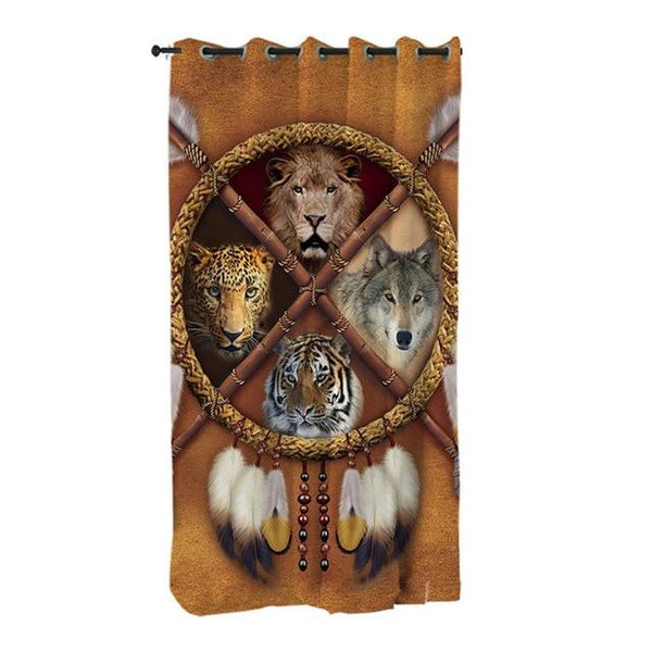 Wolf Lion Tiger Leopard Bear Native American Design Living Room Curtain