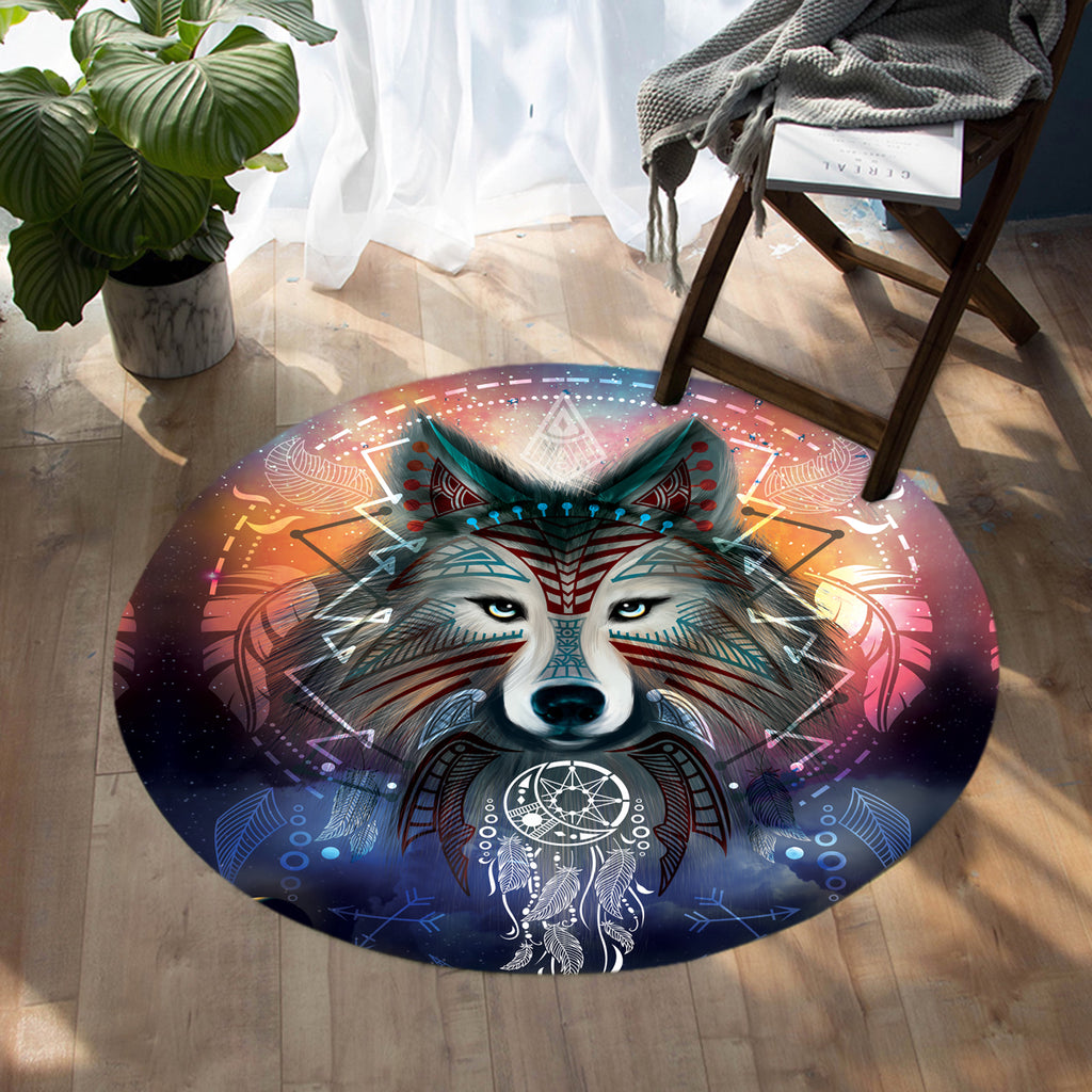 Wolf Moon Galaxy Round Carpet