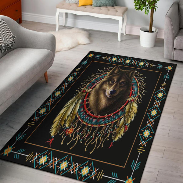 Wolf Warrior Dreamcatcher Native American Area Rug no link
