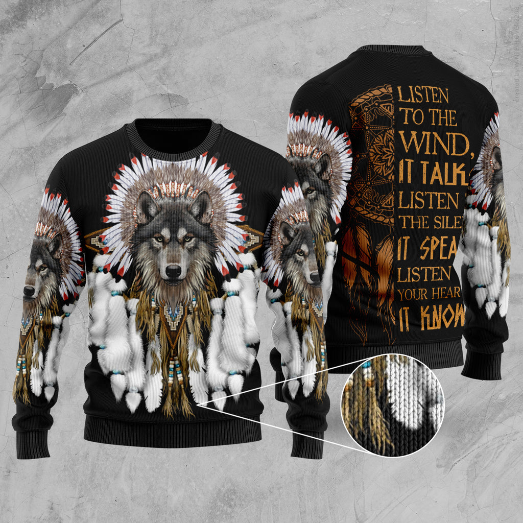 Wolf With Feather Headdress Sweater
