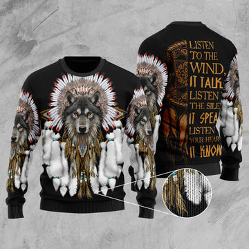 Wolf With Feather Headdress Sweater