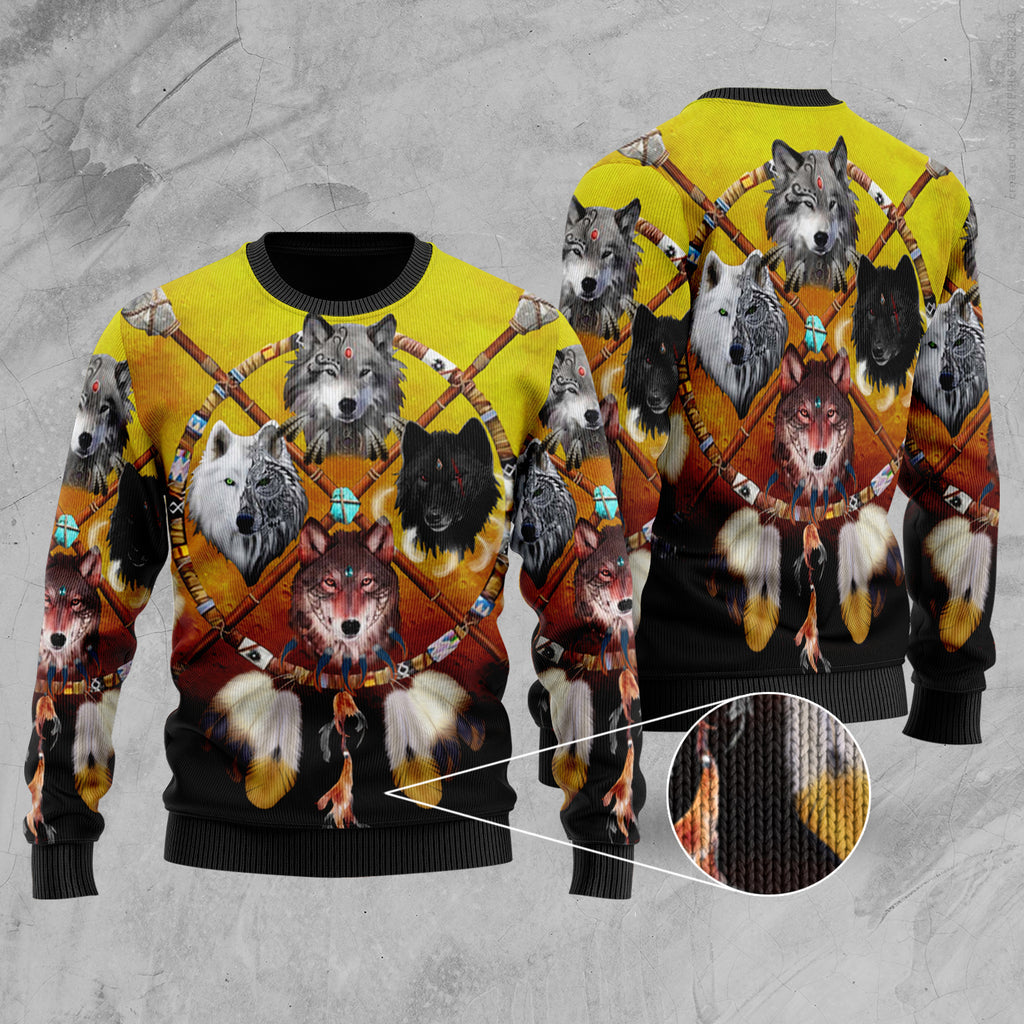Wolf &amp Dream Catcher Native American Sweater