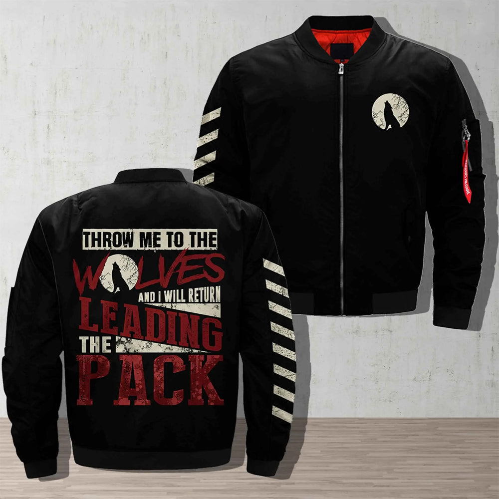 Wolves At The Door Throw Me To The Wolves Leading The Pack Bomber Jacket Native