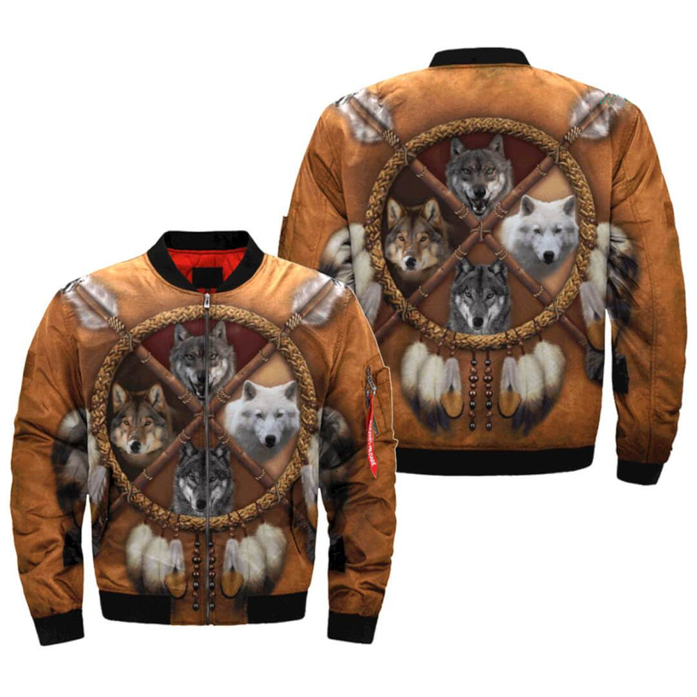 Wolves Dream Catcher Native Bomber Jacket