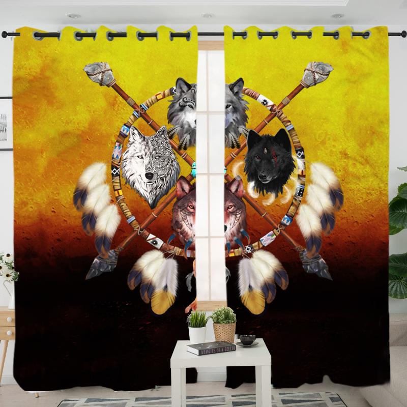 Wolves Warrior Dreamcatcher Native American Living Room Curtain