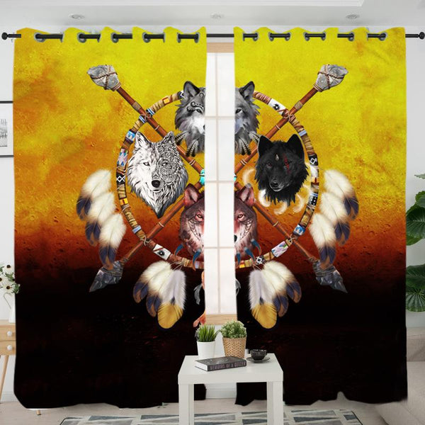 Wolves Warrior Dreamcatcher Native American Living Room Curtain