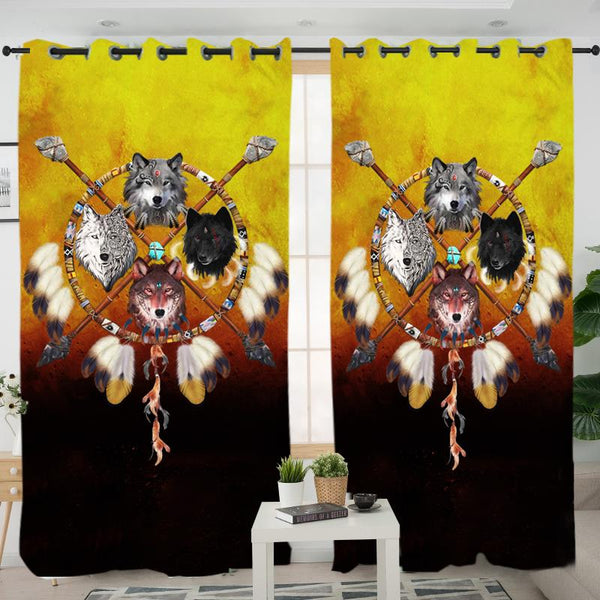 Wolves Warrior Dreamcatcher Native American Living Room Curtain