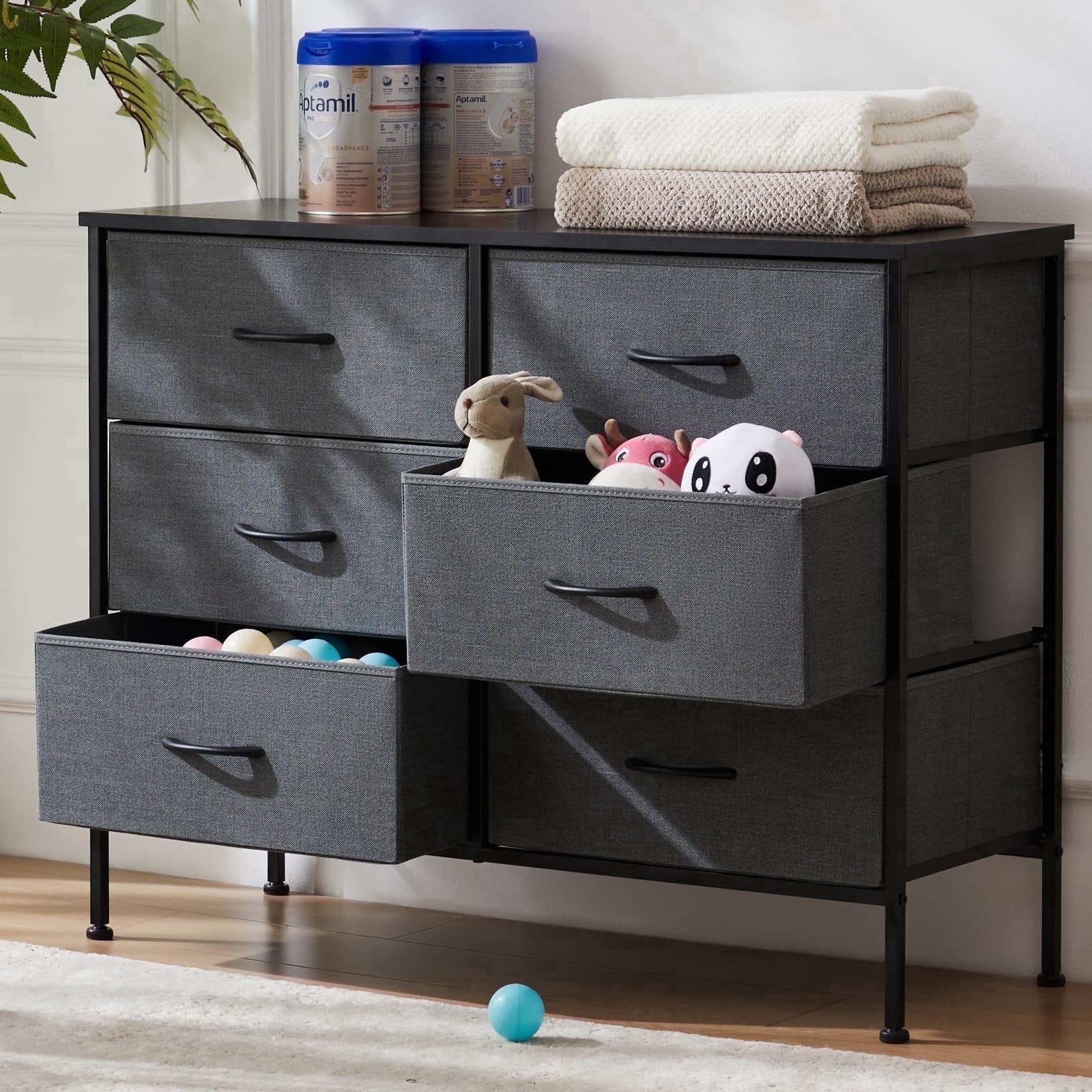 edx 6 Drawer Fabric Dresser for Bedroom, Chest of Drawer Organizer Storage Cabinet for Closet, Entryway, Grey