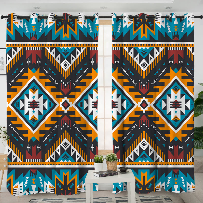 Yellow Aztec Geometric Living Room Curtain