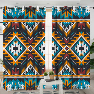 Yellow Aztec Geometric Living Room Curtain