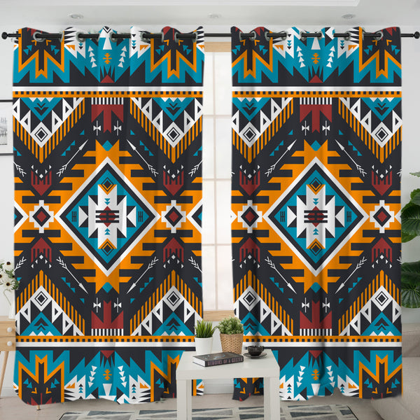 Yellow Aztec Geometric Living Room Curtain