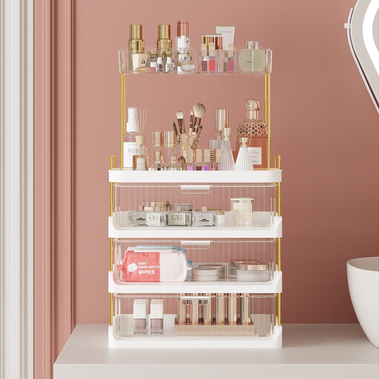 Yoneston 4-Tier Vanity Organizer with 3 Drawers