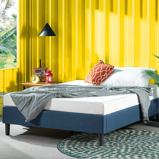 Zinus Curtis 13" Upholstered Platform Bed Frame, Navy, Queen