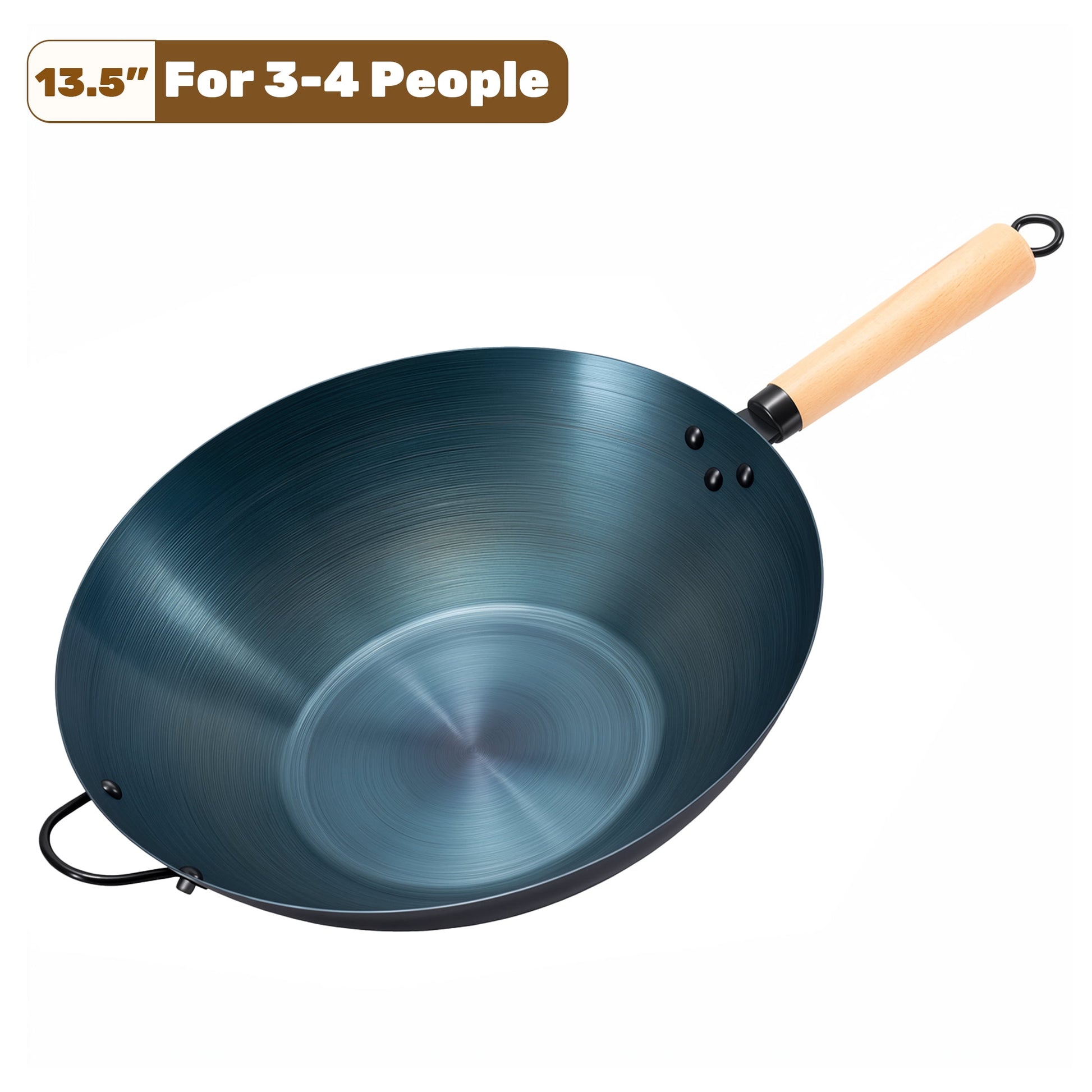 edx 13.5" Carbon Steel Wok Pan, Nonstick Stir-fry Pan, Pre-Seasoned Flat Bottom Chinese Wok, Compatible with Induction, BBQ & Camping Cookware, Blue