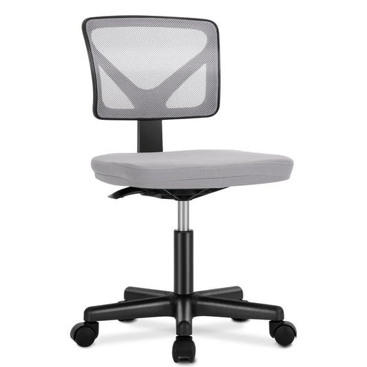 edx Home Office Desk Chair, Armless Mesh Computer Chair Small Space Swivel Adjustable Low Back Task Chair for Teens/Adults, Grey