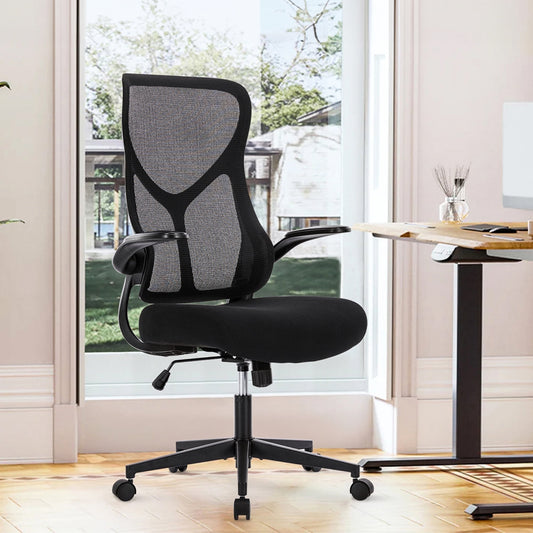 edx Office Chair, Ergonomic Home Office Desk Chairs, Computer Chair with Comfortable Armrests, Mesh Desk Chairs with Wheels, Black